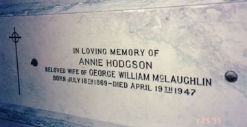 crypt stone for Annie Hodgson wife of Geo McLaughlin d. 19 Apr 1947