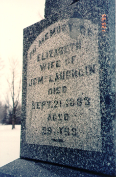 headstone for Elizabeth wife to John McLaughlin d. 21 Sept 1883