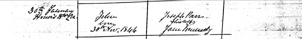 snippet of photocopy of John Parr's birth registration