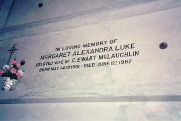 crypt stone for Marg Alex Luke wife of C. Ewart McLaughlin d. 14 May 1901