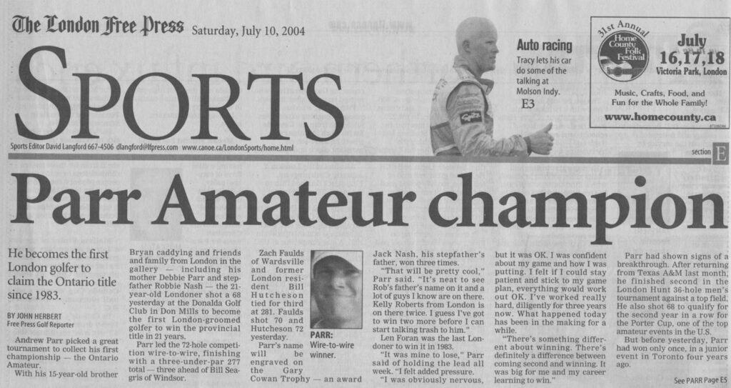 Parr Amateur champion, newspaper clipping (page E5 clipping, below)