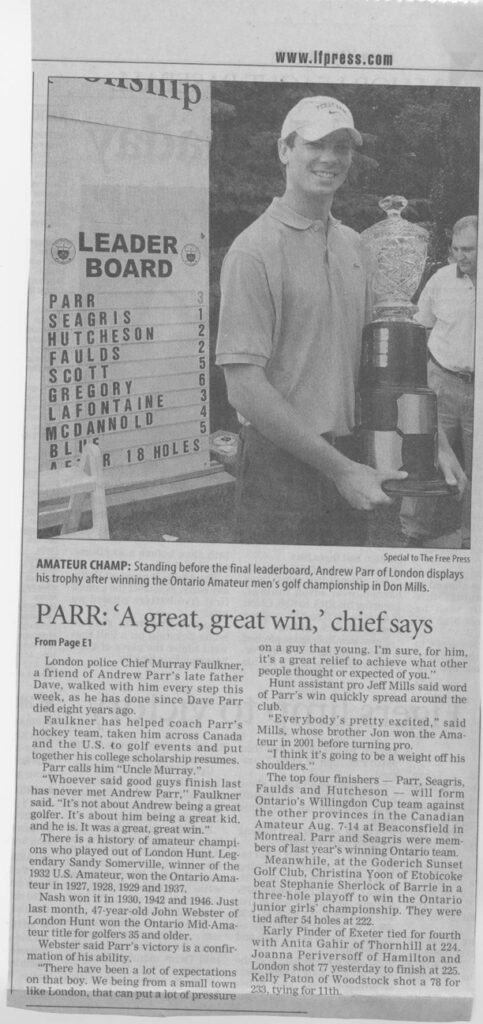 Parr Amateur champion, newspaper clipping continued on page E5