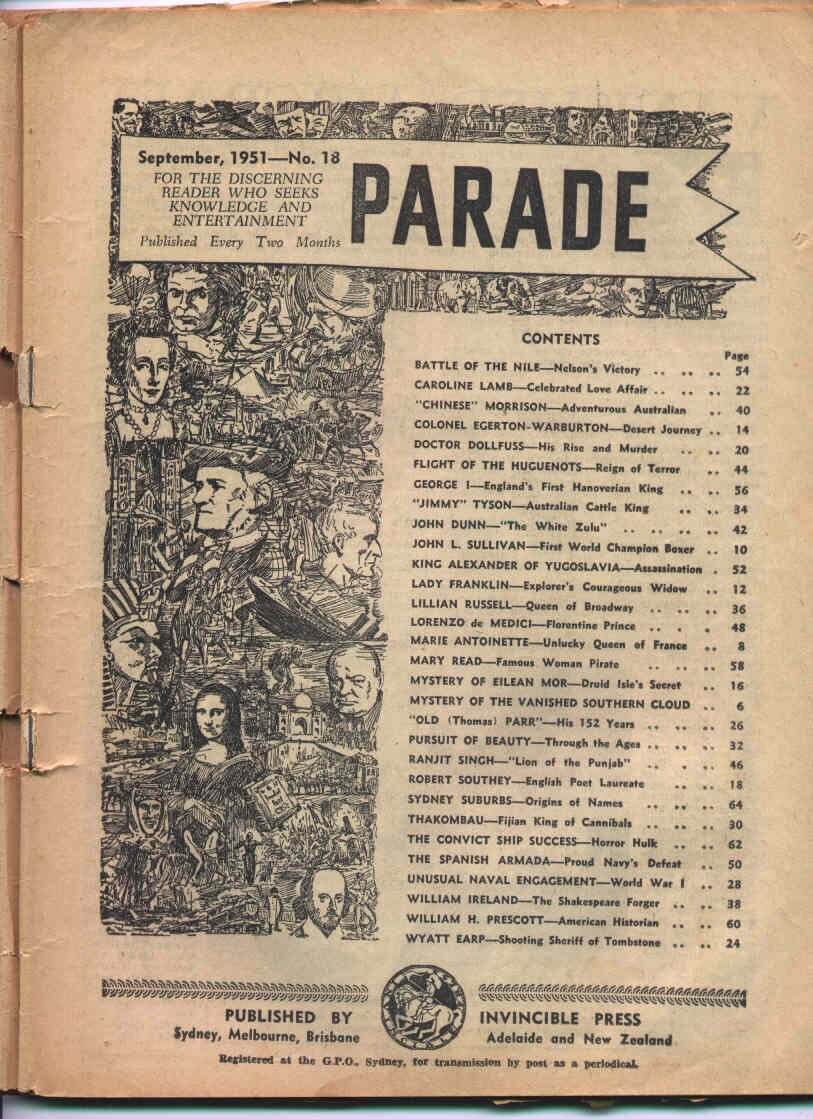 Thomas Parr - Genuine Antique Parade Magazine index page