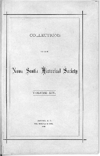 Collections cover Nova Scotia Historical Society Volume XIV